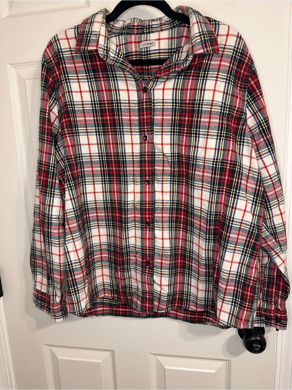 L.L. Bean Red, White and Black Plaid Button-Down Shirt